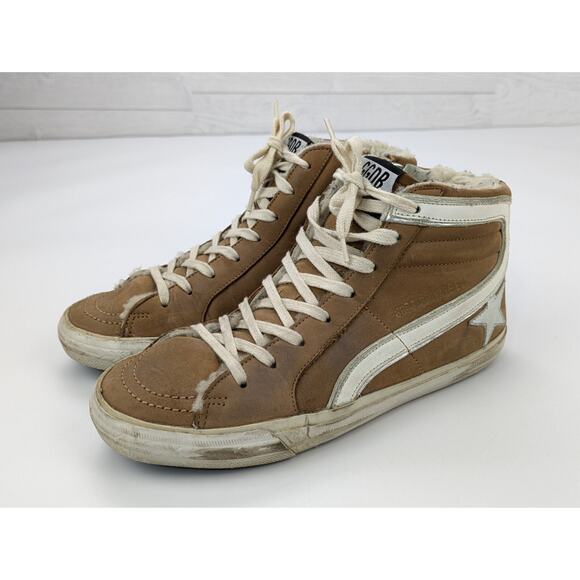 GOLDEN GOOSE SLIDE 36/6 Women's High-Cut Sneakers Cognac Nabuk Shearling - Picture 1 of 16